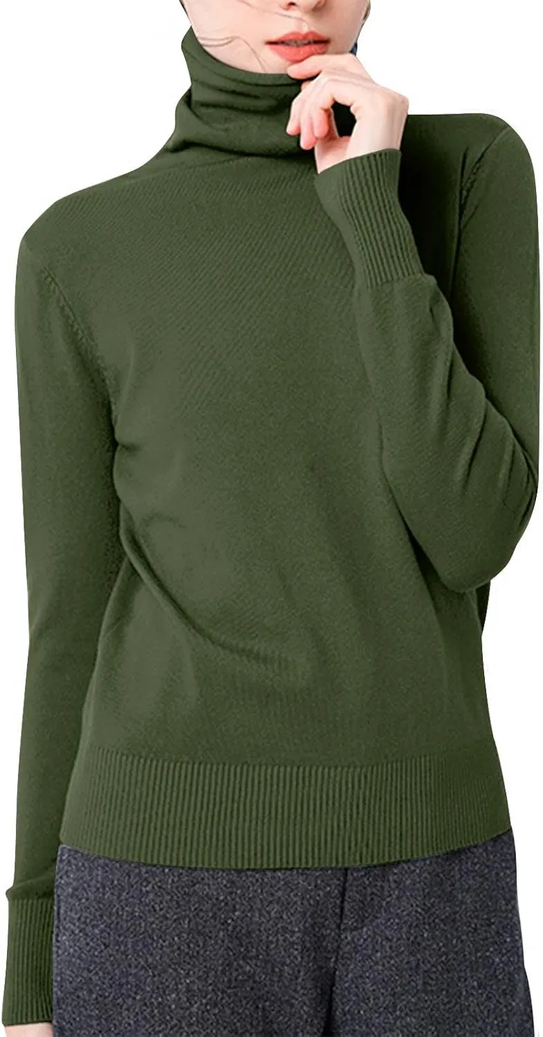 Sweaters for Women 2024 Long Sleeve Ribbed Knit Solid Color Turtleneck Fall Winter Lightweight Pullover Sweaters