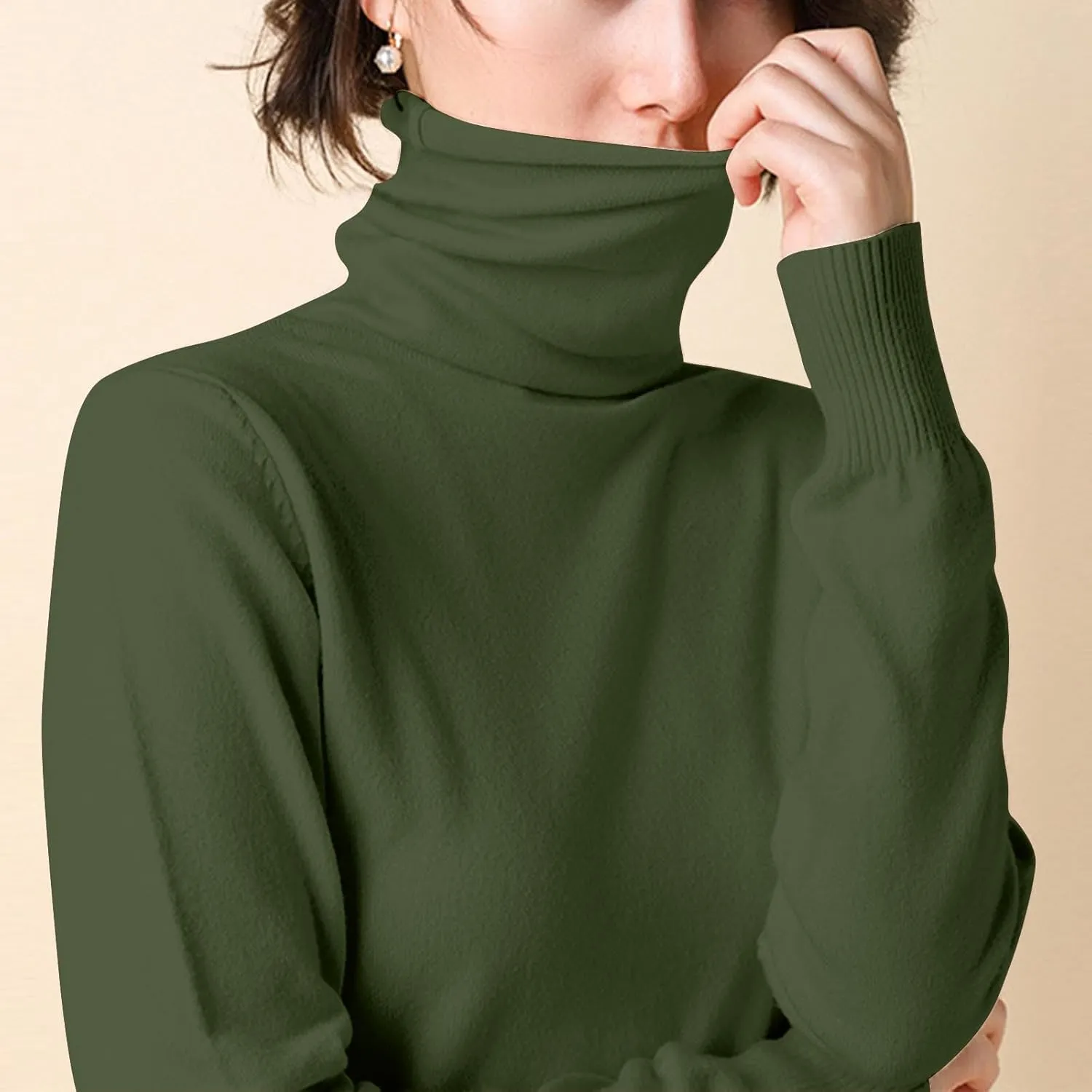 Sweaters for Women 2024 Long Sleeve Ribbed Knit Solid Color Turtleneck Fall Winter Lightweight Pullover Sweaters