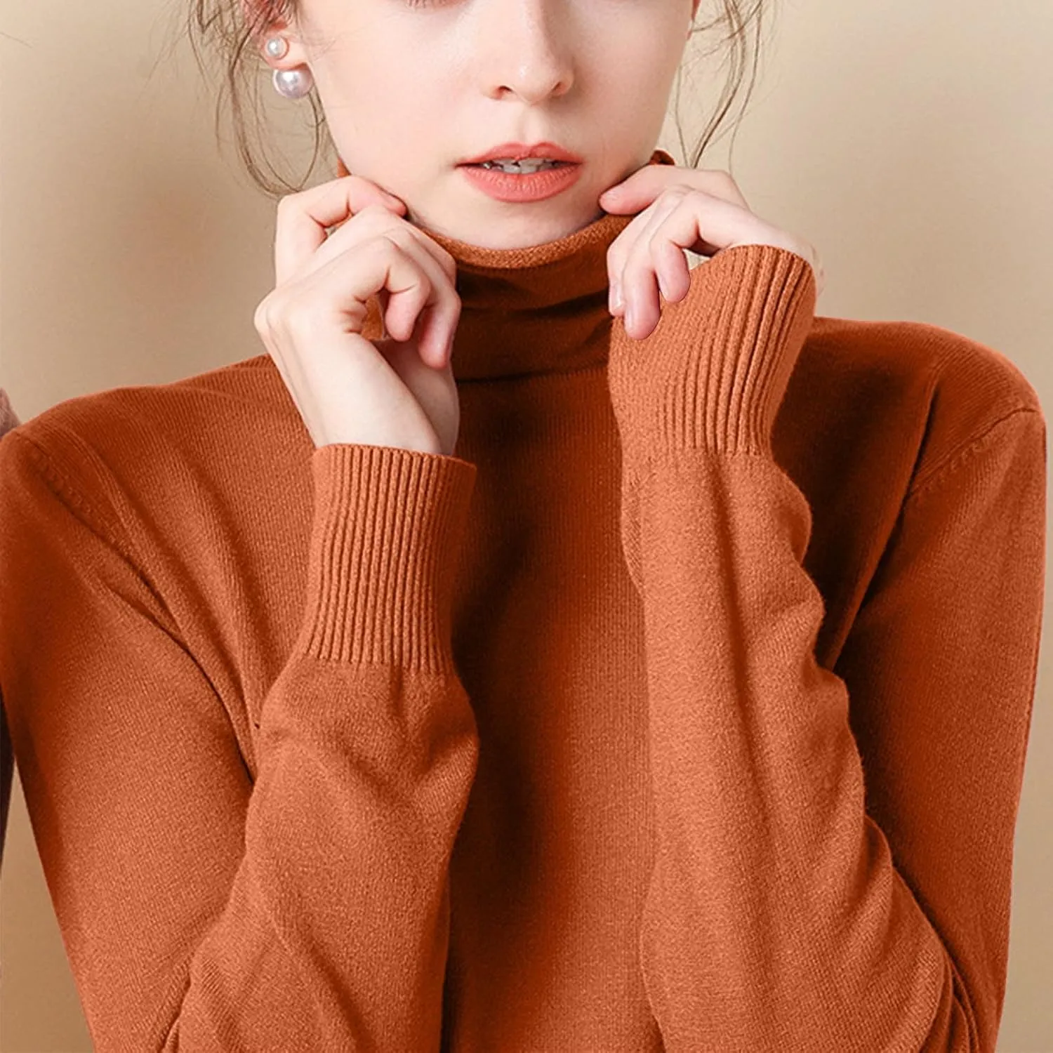 Sweaters for Women 2024 Long Sleeve Ribbed Knit Solid Color Turtleneck Fall Winter Lightweight Pullover Sweaters