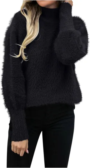 Sweaters for Women 2024 Winter Warm Turtleneck Oversized Long Sleeve Knit Sweater Casual Solid Color Pullover Tops