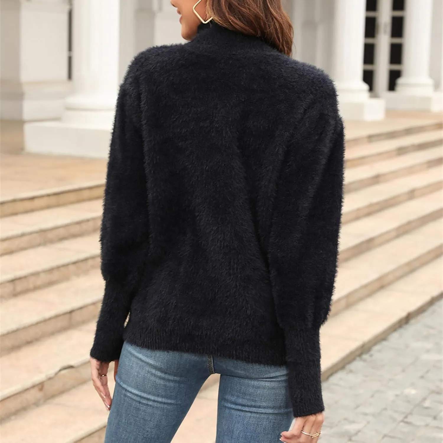 Sweaters for Women 2024 Winter Warm Turtleneck Oversized Long Sleeve Knit Sweater Casual Solid Color Pullover Tops