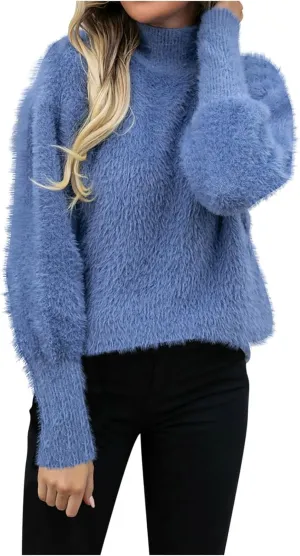 Sweaters for Women 2024 Winter Warm Turtleneck Oversized Long Sleeve Knit Sweater Casual Solid Color Pullover Tops