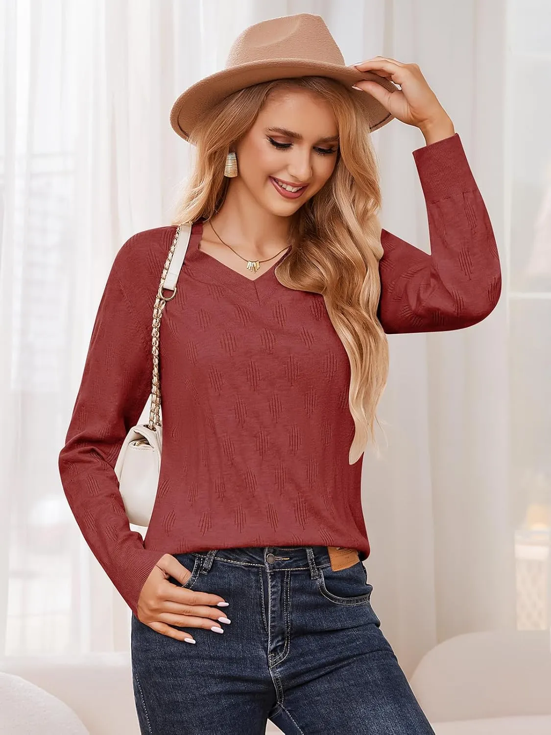 Sweaters for Women 2025 Spring Long Sleeve Lightweight Oversized Casual Classic V Neck Fashion Pullover Sweaters