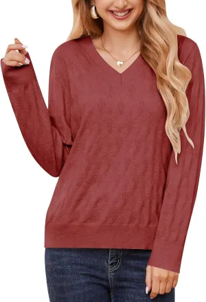 Sweaters for Women 2025 Spring Long Sleeve Lightweight Oversized Casual Classic V Neck Fashion Pullover Sweaters