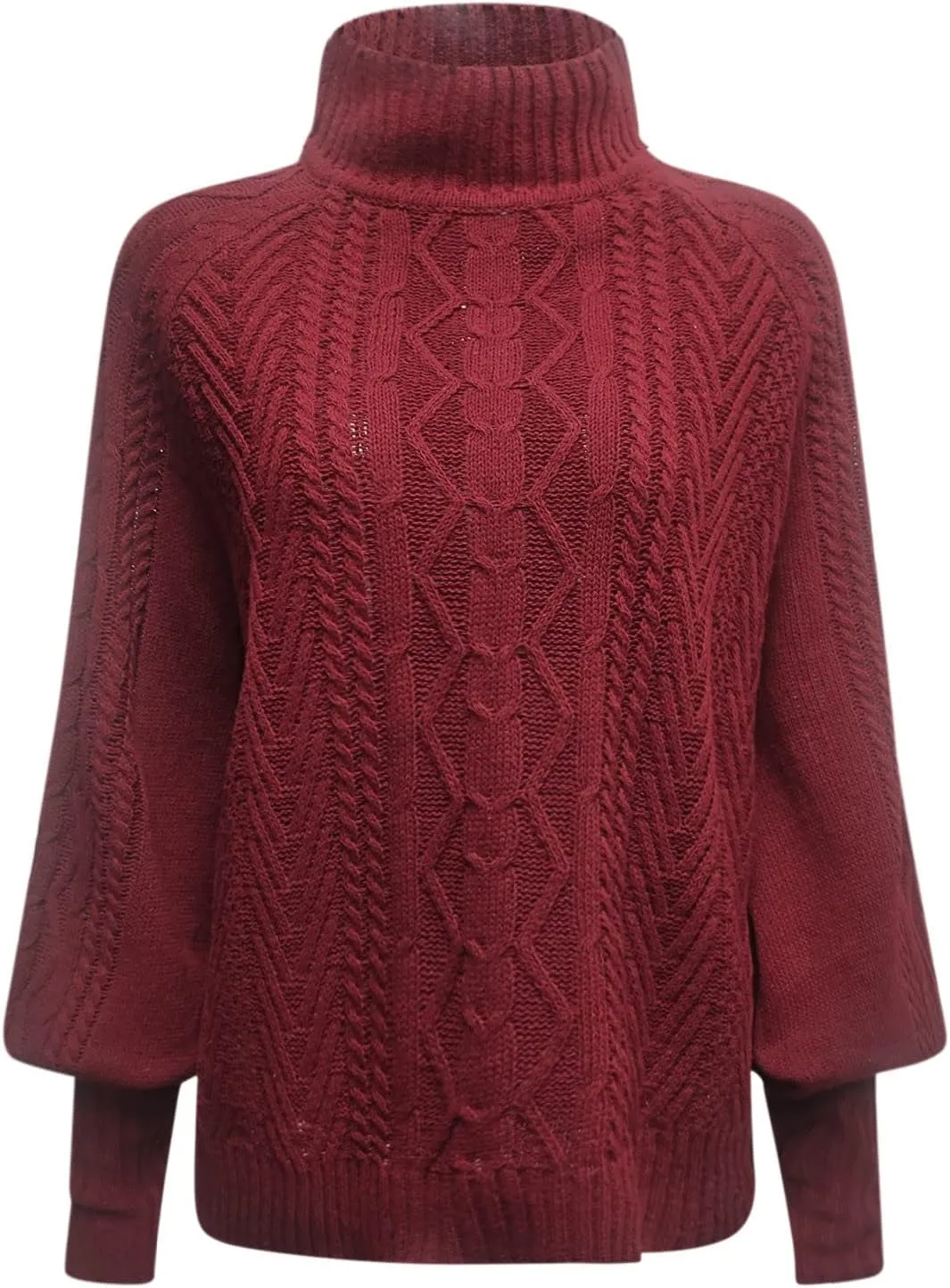 Sweaters for Women Mock Turtleneck Solid Cable Knitted Trendy Lantern Sleeve Warm Comfort Pullover Sweaters Tops
