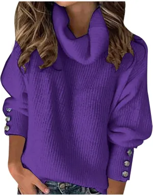 Sweaters for Women Trendy 2023 Fall Fashion Knitted Tops Plus Size Long Sleeve High Neck Pullover Sweaters
