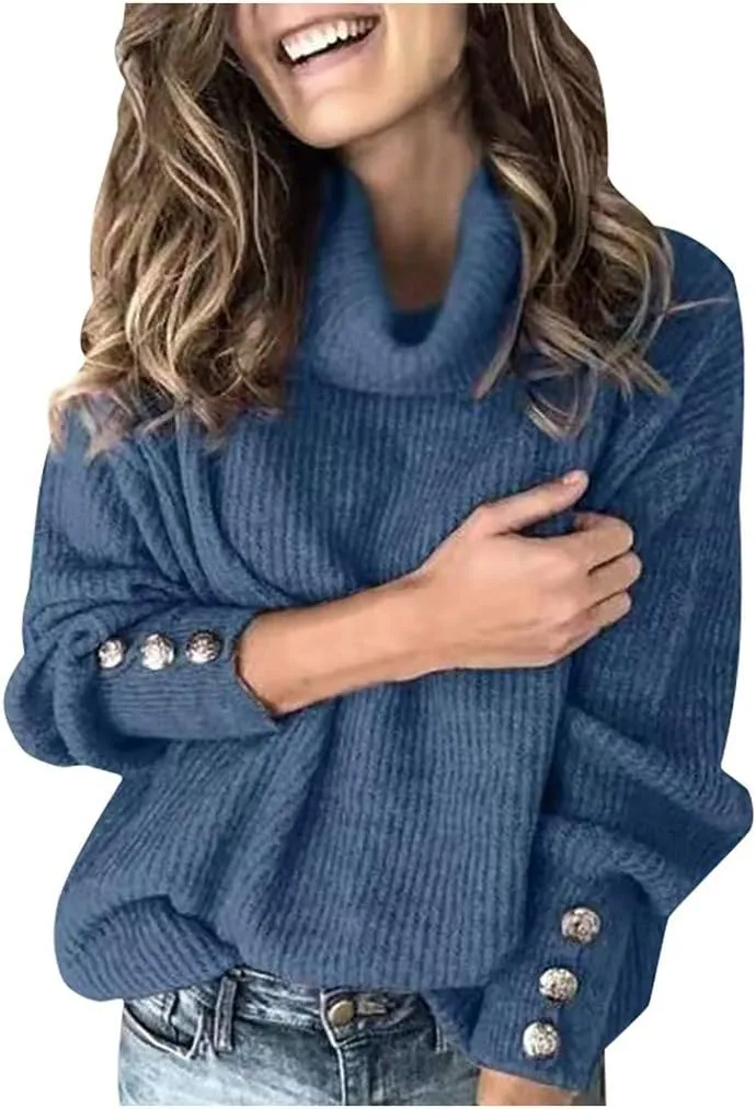 Sweaters for Women Trendy 2023 Fall Fashion Knitted Tops Plus Size Long Sleeve High Neck Pullover Sweaters