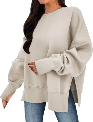 Sweatshirt for Women Crewneck Long Sleeve Shirts Fall Fashion Split Hem Lightweight Pullover Tops Oversized Sweater