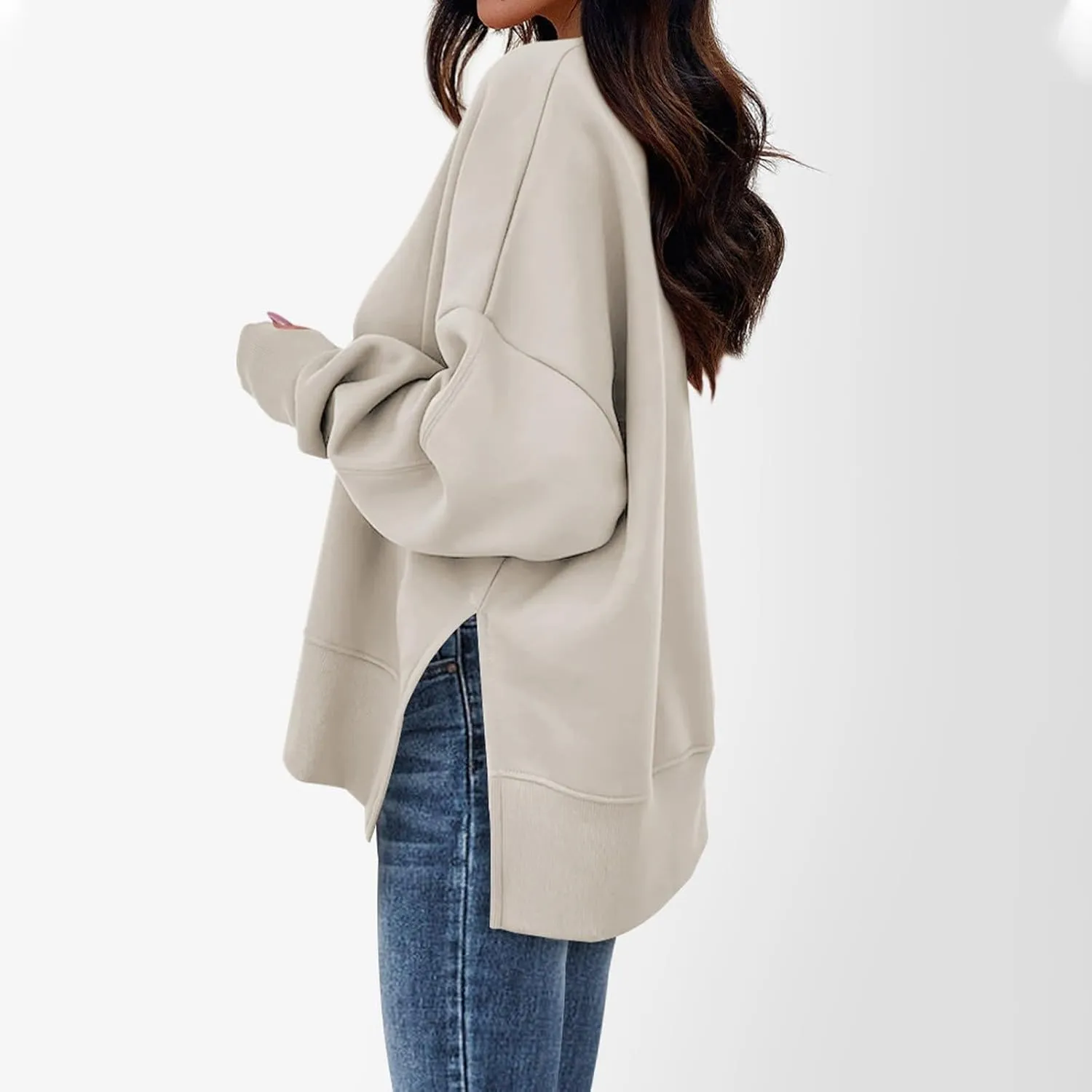 Sweatshirt for Women Crewneck Long Sleeve Shirts Fall Fashion Split Hem Lightweight Pullover Tops Oversized Sweater
