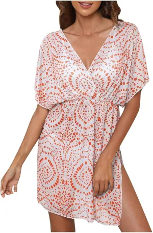 Swimsuit CoverUp for Women Sexy V Neck Beach Cover Ups Open Backless Casual Smock Summer Vacation Outfits