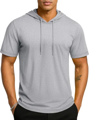 TACVASEN Short Sleeve Hoodies for Men Cotton Hoodies Summer Sweatshirt Lightweight Breathable Workout Shirts Pullover
