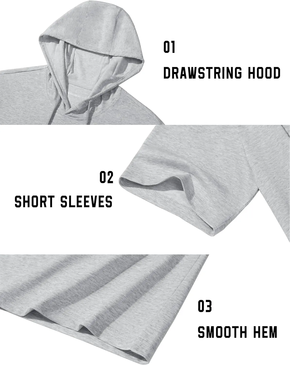 TACVASEN Short Sleeve Hoodies for Men Cotton Hoodies Summer Sweatshirt Lightweight Breathable Workout Shirts Pullover