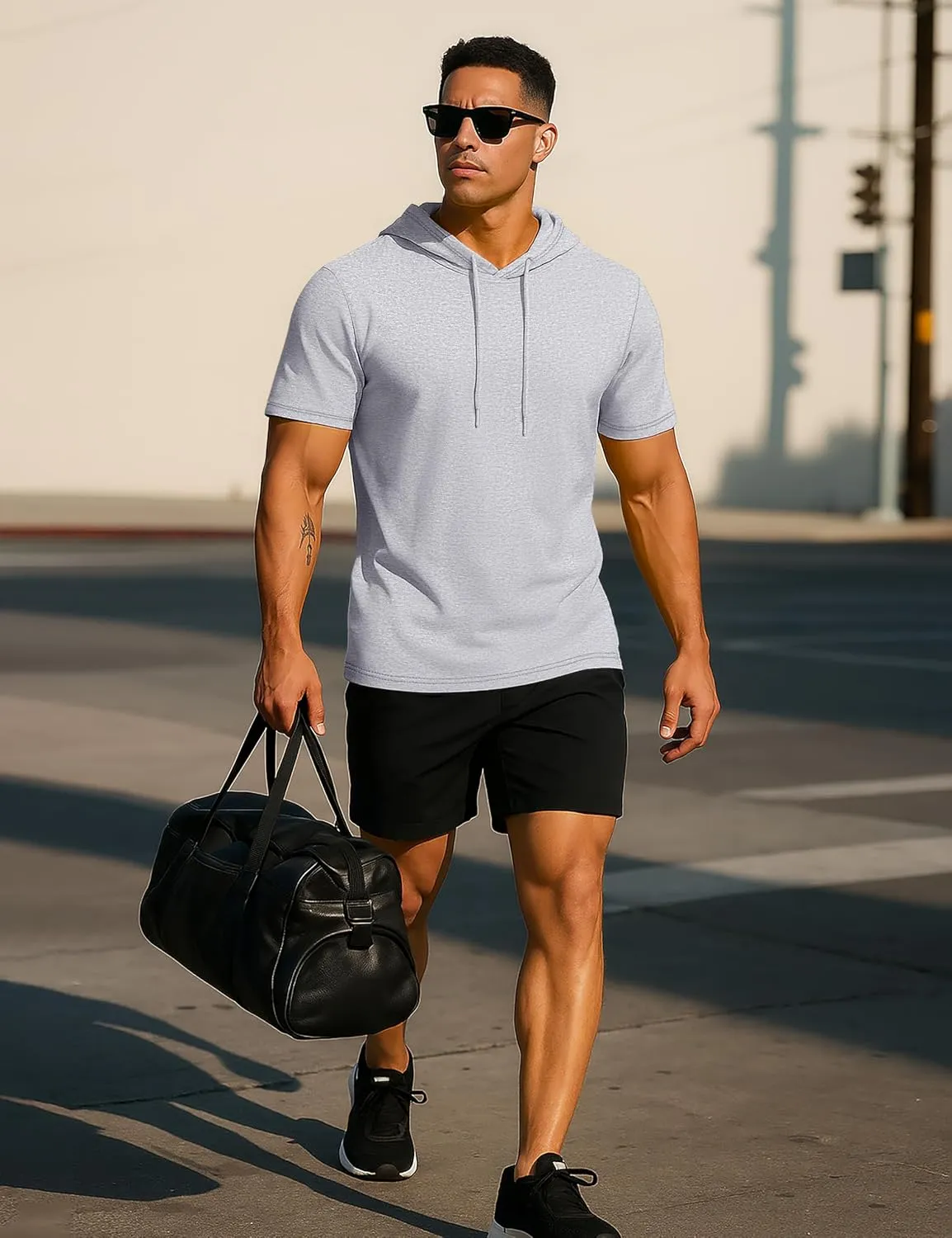 TACVASEN Short Sleeve Hoodies for Men Cotton Hoodies Summer Sweatshirt Lightweight Breathable Workout Shirts Pullover