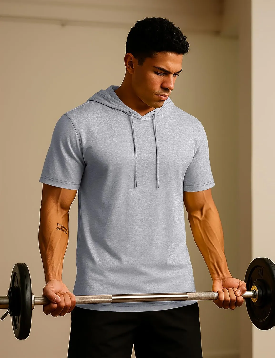 TACVASEN Short Sleeve Hoodies for Men Cotton Hoodies Summer Sweatshirt Lightweight Breathable Workout Shirts Pullover