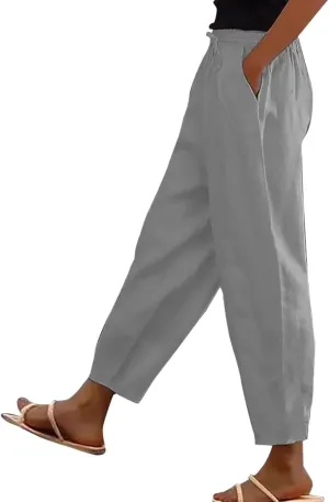 TANGNADE Women's Relaxed Wide-Leg Palazzo Pants with Elastic Waist Casual Harem Trousers for Summer and Beach Wear