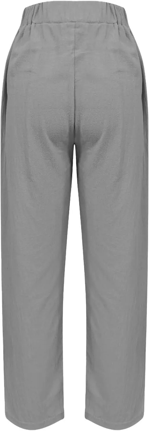 TANGNADE Women's Relaxed Wide-Leg Palazzo Pants with Elastic Waist Casual Harem Trousers for Summer and Beach Wear