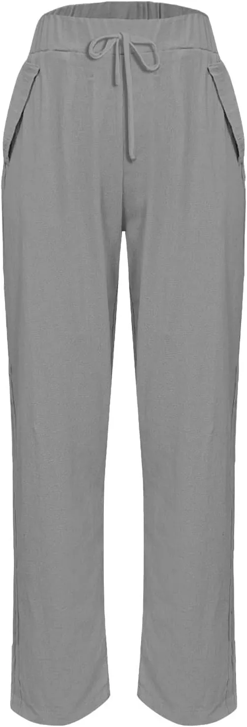 TANGNADE Women's Relaxed Wide-Leg Palazzo Pants with Elastic Waist Casual Harem Trousers for Summer and Beach Wear