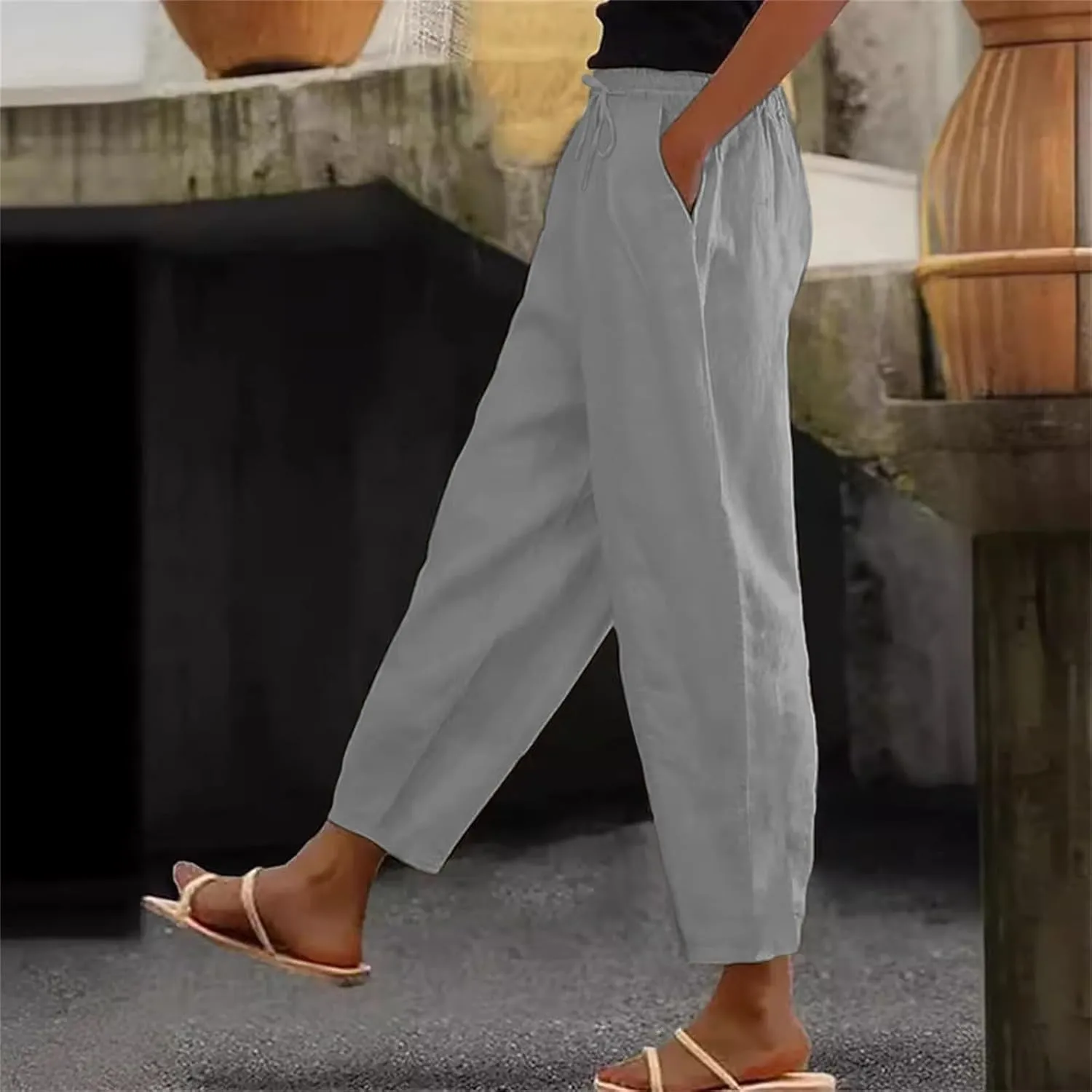 TANGNADE Women's Relaxed Wide-Leg Palazzo Pants with Elastic Waist Casual Harem Trousers for Summer and Beach Wear