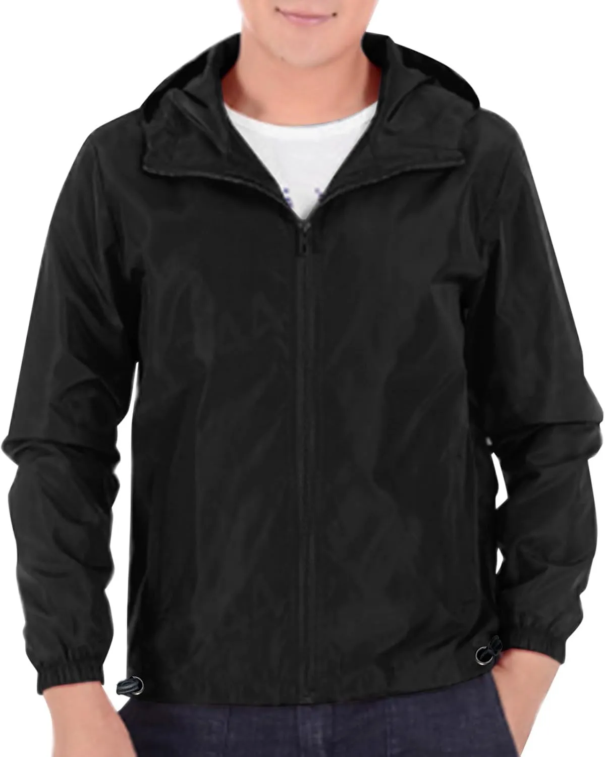 Thin Hooded Jacket for Mens Soft Shell Windproof Waterproof Hiking Coats Zipper Long Sleeve Casual Outwear Plus Size