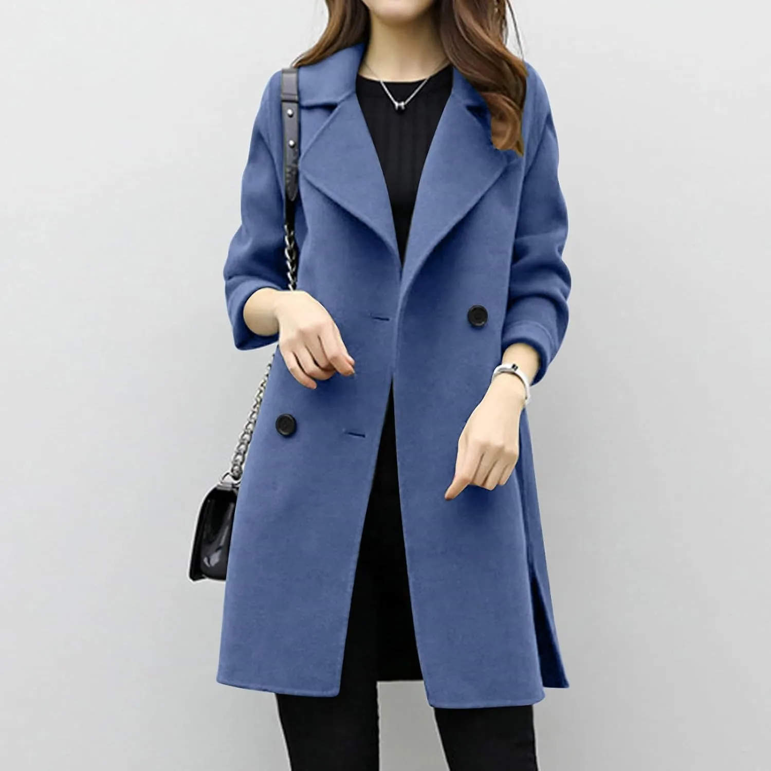 Trench Coat for Women 2024 Fall Classic Notch Lapel Double Breasted Pea Coats Midi Long Trench Coat Overcoat