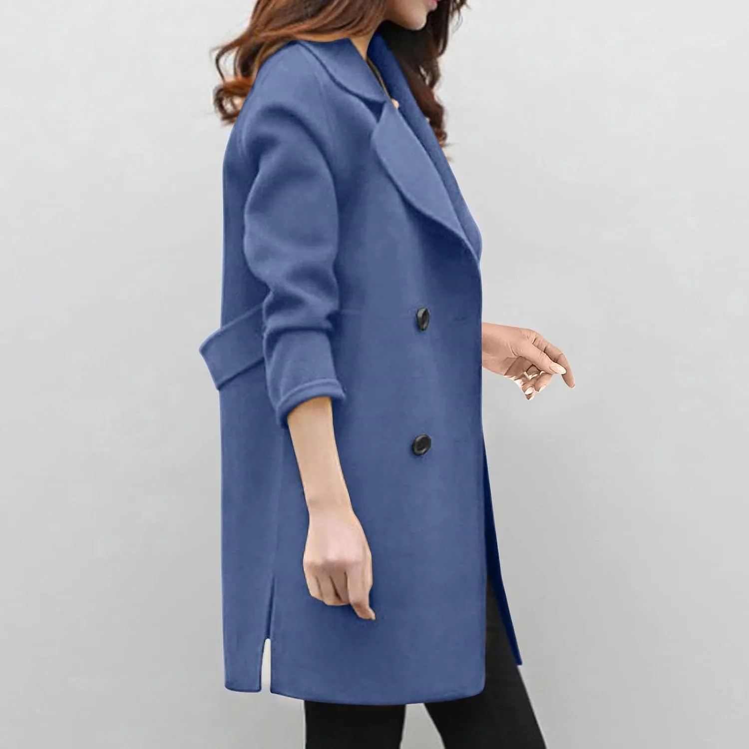 Trench Coat for Women 2024 Fall Classic Notch Lapel Double Breasted Pea Coats Midi Long Trench Coat Overcoat
