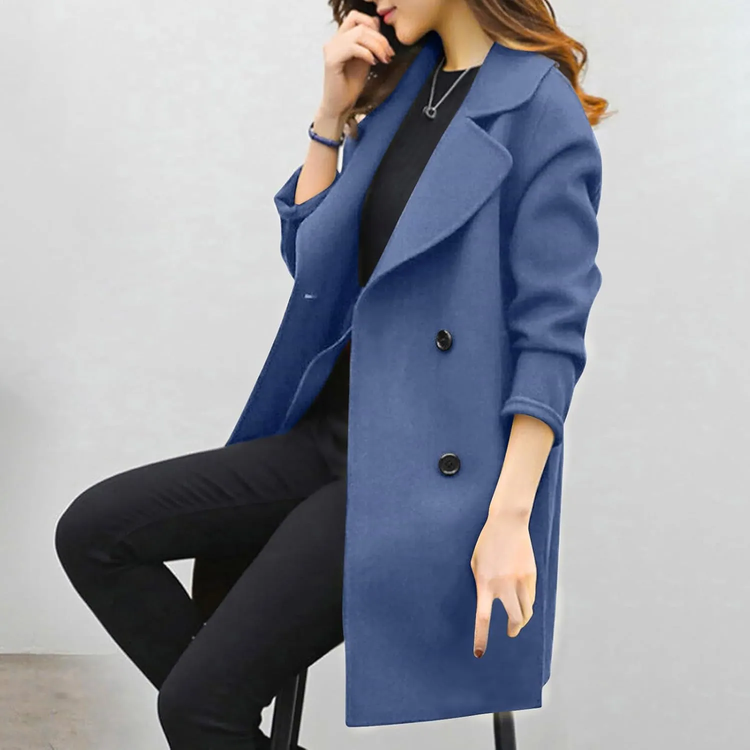 Trench Coat for Women 2024 Fall Classic Notch Lapel Double Breasted Pea Coats Midi Long Trench Coat Overcoat