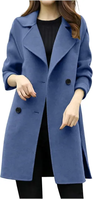 Trench Coat for Women 2024 Fall Classic Notch Lapel Double Breasted Pea Coats Midi Long Trench Coat Overcoat