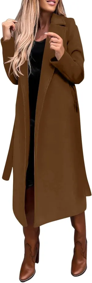 Trench Coat for Women 2024 Fuzzy Jacket Loose Fitting Warm Winter Outwear Fashion Lapel Jacket Coats Long Coat Women