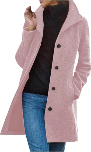 Trench Coat for Women 2024 Long Wool Coat Single Breasted Pea Coat Casual Lapel Coat Thicken Winter Coat Jacket