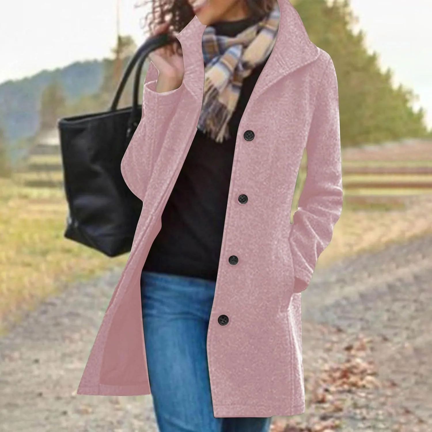 Trench Coat for Women 2024 Long Wool Coat Single Breasted Pea Coat Casual Lapel Coat Thicken Winter Coat Jacket