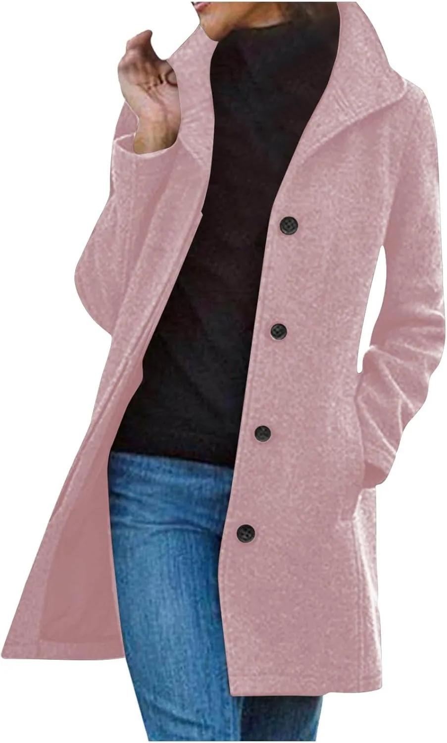 Trench Coat for Women 2024 Long Wool Coat Single Breasted Pea Coat Casual Lapel Coat Thicken Winter Coat Jacket