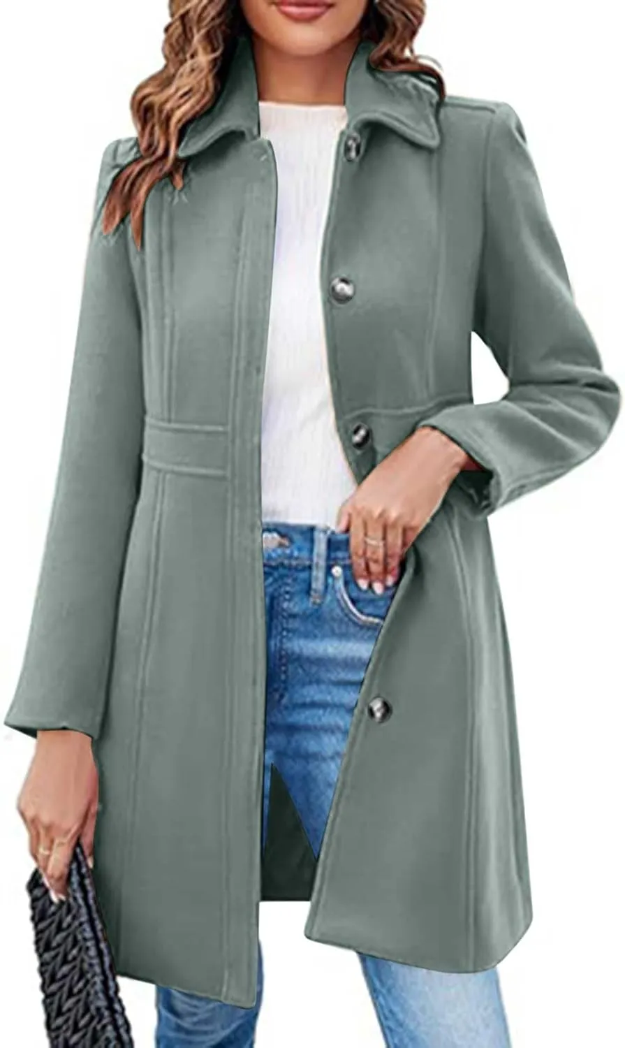 Trench Coat for Women 2024 Single Breasted Pea Coat Wool Blend Long Coat Casual Office Jacket Falll Winter Outfits