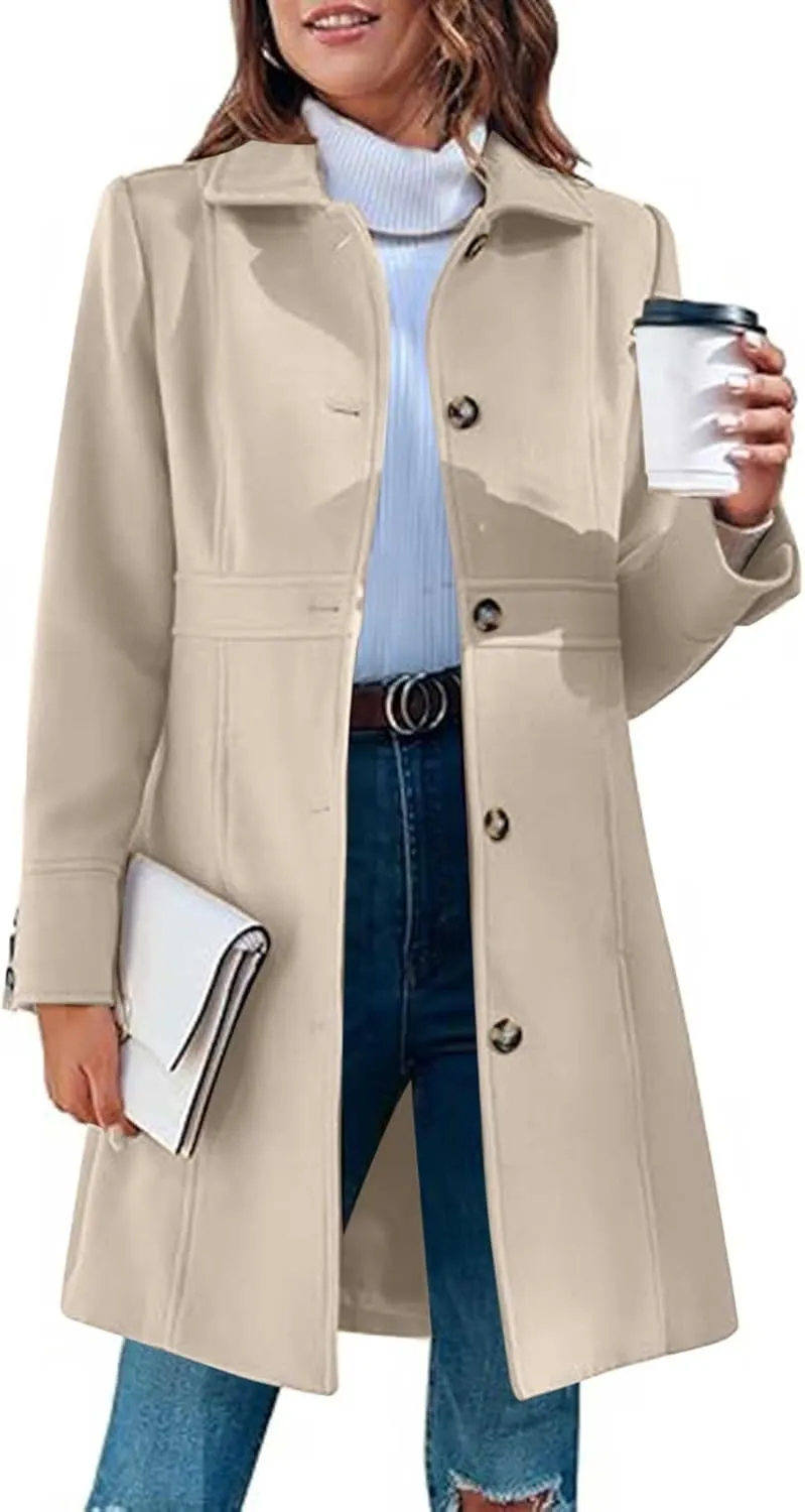 Trench Coat for Women 2024 Single Breasted Pea Coat Wool Blend Long Coat Casual Office Jacket Falll Winter Outfits