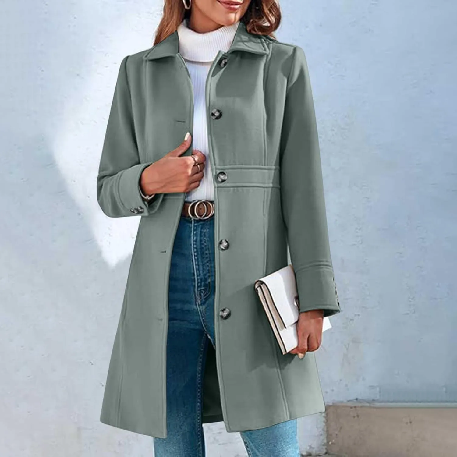 Trench Coat for Women 2024 Single Breasted Pea Coat Wool Blend Long Coat Casual Office Jacket Falll Winter Outfits