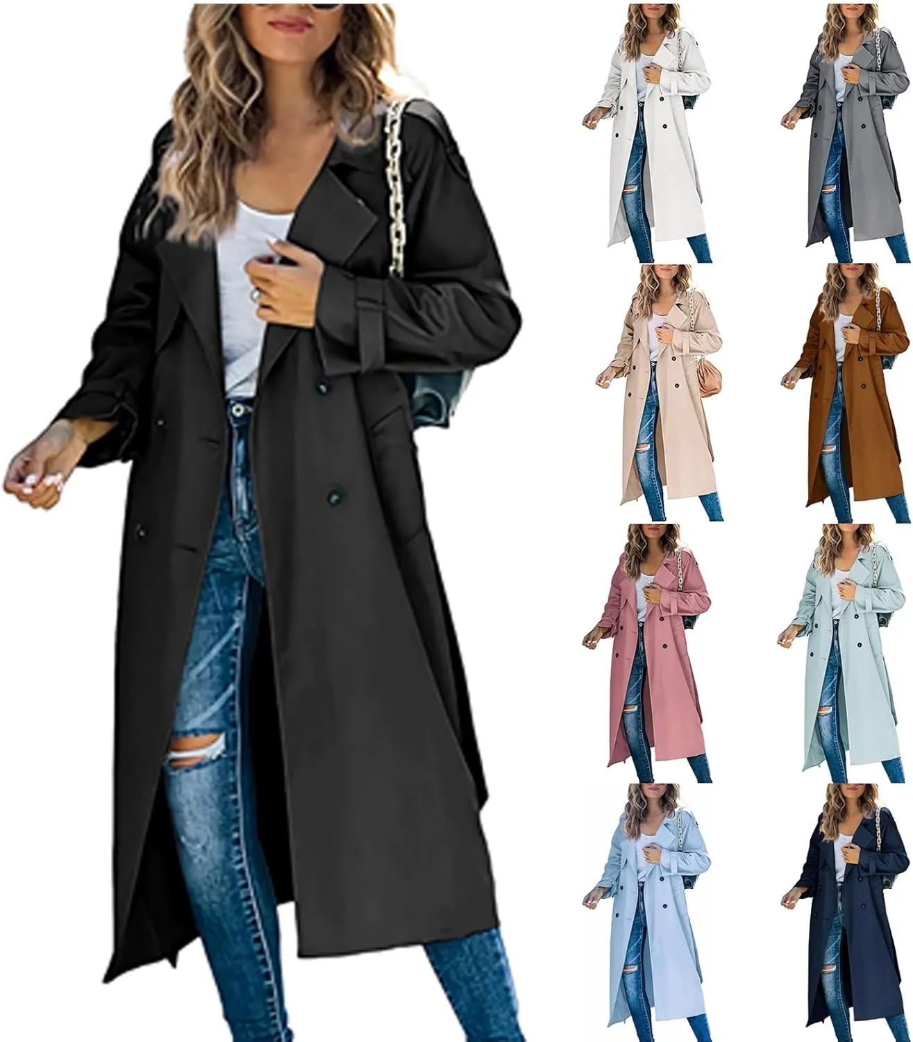 Trench Coat Women Fall Jackets Women's Double Breasted Long Trench Coats Windproof Classic Slim Overcoat with Belt