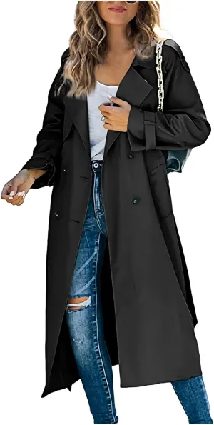 Trench Coat Women Fall Jackets Women's Double Breasted Long Trench Coats Windproof Classic Slim Overcoat with Belt