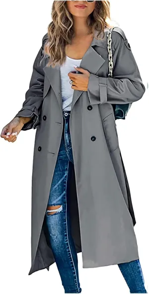 Trench Coat Women Fall Jackets Women's Double Breasted Long Trench Coats Windproof Classic Slim Overcoat with Belt