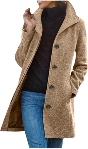 Trench Coat Women Faux Wool Single Breasted Pea Coat Mid Length Oversized Loose Long Trench Coat Dress Coat