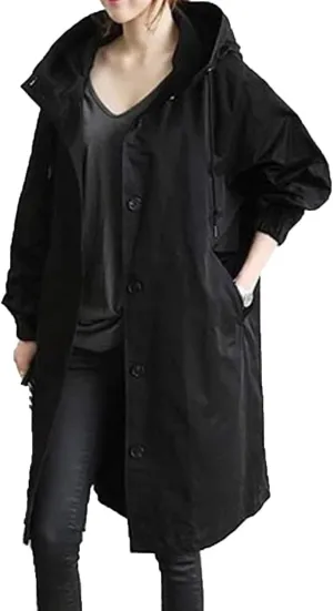 Trench Coat Women Hooded Coat Outwear Womens Elegant Windbreaker Wild Womens Double Breasted Classic Long Trench