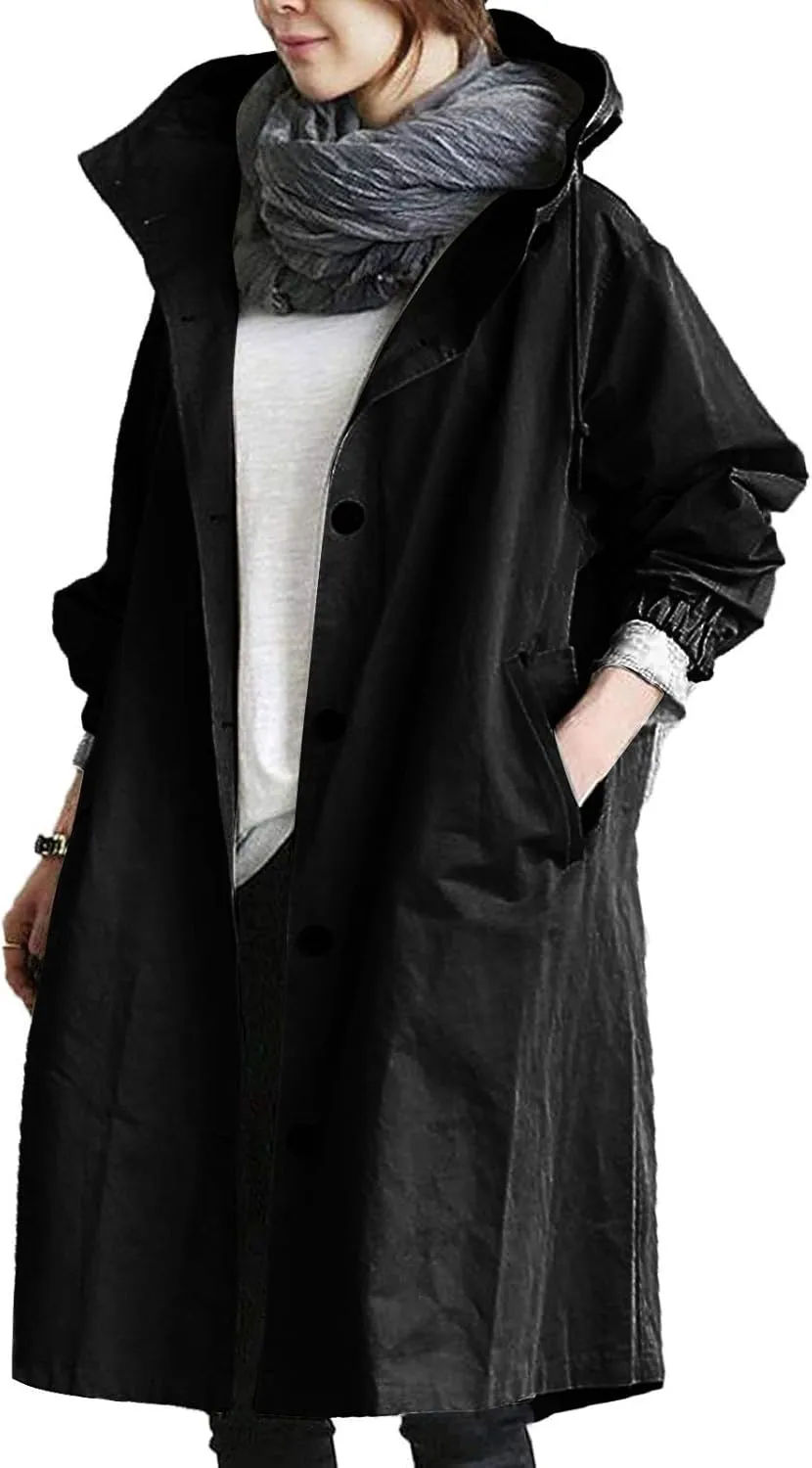 Trench Coat Women Hooded Coat Outwear Womens Elegant Windbreaker Wild Womens Double Breasted Classic Long Trench