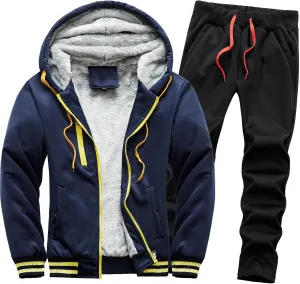 tuduoms Men's 2 Piece Tracksuits Sherpa Lined Full Zip Hoodie Jacket Fleece Jogger Pants Winter Warm Sweatsuits Sets