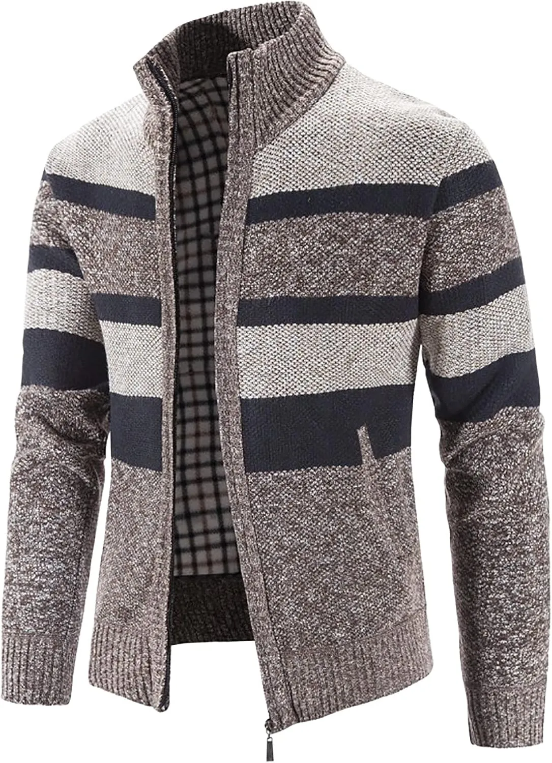 tuduoms Mens Full Zip Cardigan Thick Fleece Lined Sweater Coats Warm Winter Color Block Thermal Sweatshirts Jackets Pocket