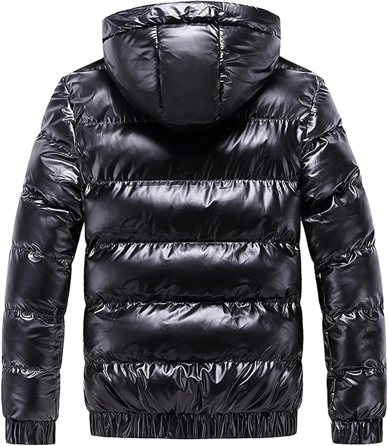 tuduoms Men's Retro Bubble Puffer Jacket Hooded Full Zip Metallic Shiny Puffy Down Coat Warm Winter Outwear Mountain Parkas