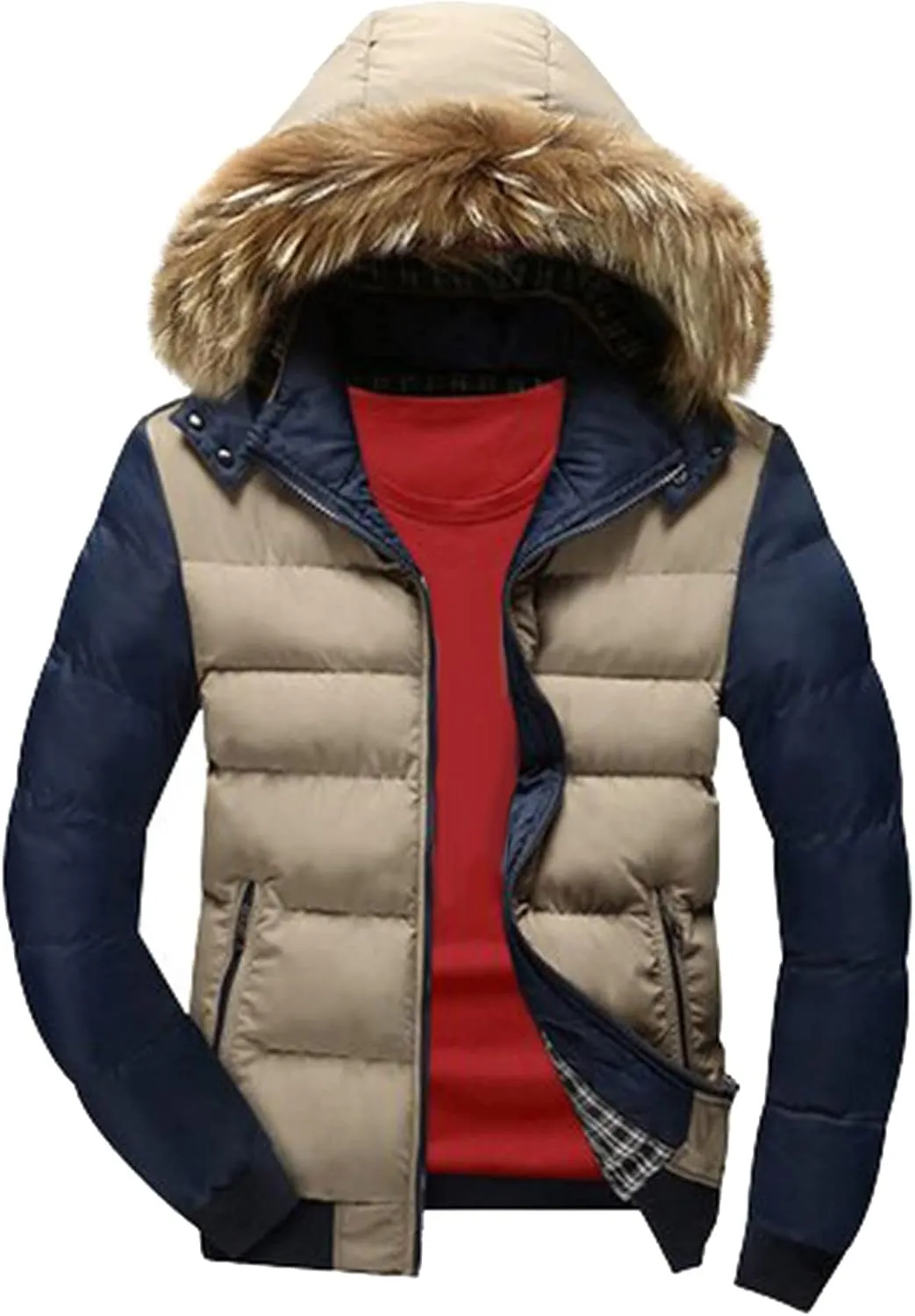tuduoms Mens Vintage Puffer Jacket Hooded Slim Fit Warm Winter Quilted Down Coat Water-Resistant Padded Bubble Outwear