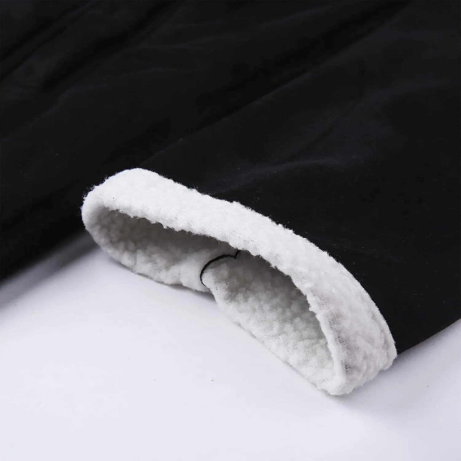 tuduoms Sherpa Black Leather Coat Men's Lapel Fleece Lined Leather Jacket Winter Warm Long Trench Coat Motorbike Bomber Coat