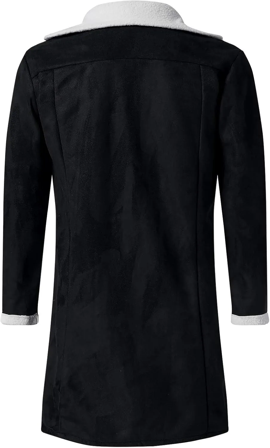 tuduoms Sherpa Black Leather Coat Men's Lapel Fleece Lined Leather Jacket Winter Warm Long Trench Coat Motorbike Bomber Coat