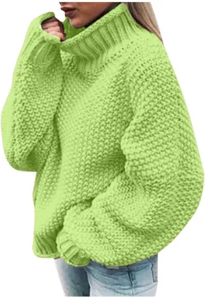 Turtleneck Oversized Sweaters Batwing Long Sleeve Pullover Loose Chunky Knit Jumper Plus Size Green