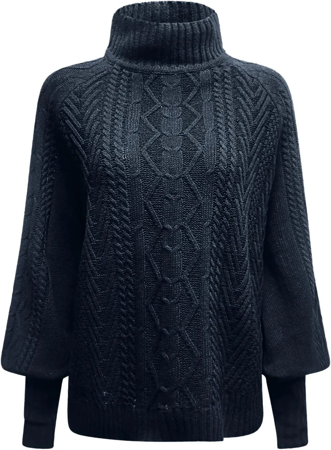 Turtleneck Sweater for Women Oversized Pullover Sweaters Cable Knit Batwing Long Sleeve Loose Fit Chunky Jumper Tops