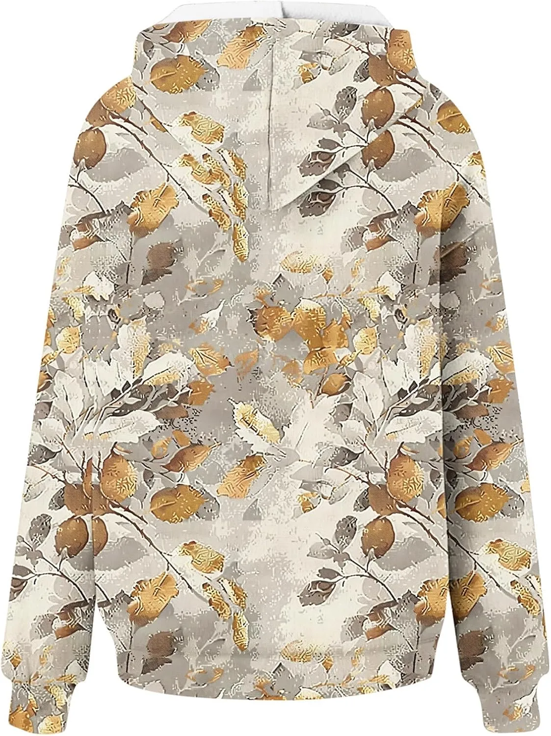 Vintage Camo Sweatshirt Women Maple Leaf Print Winter Fleece Hoodie Casual Long Sleeve Pullover with Kangaroo Pocket