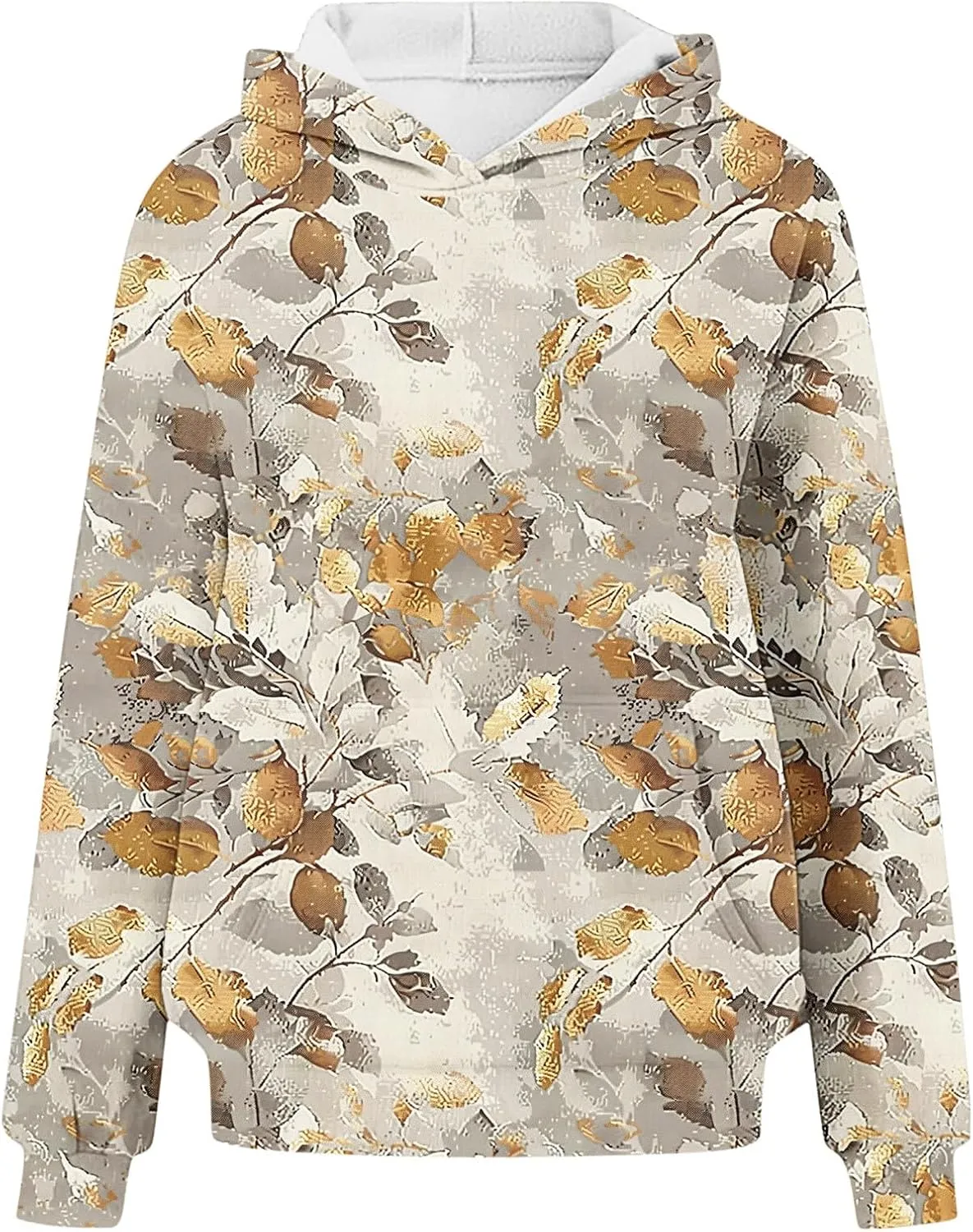 Vintage Camo Sweatshirt Women Maple Leaf Print Winter Fleece Hoodie Casual Long Sleeve Pullover with Kangaroo Pocket
